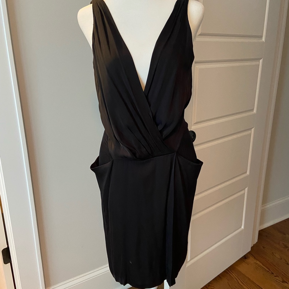 DVF Black Double V Neck drop waist mini dress